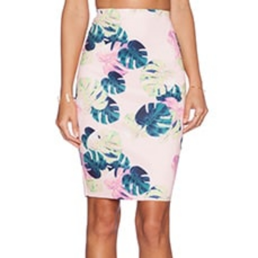 Whitney Eve Leaf Pink Green Palm Scuba Skirt Size Medium